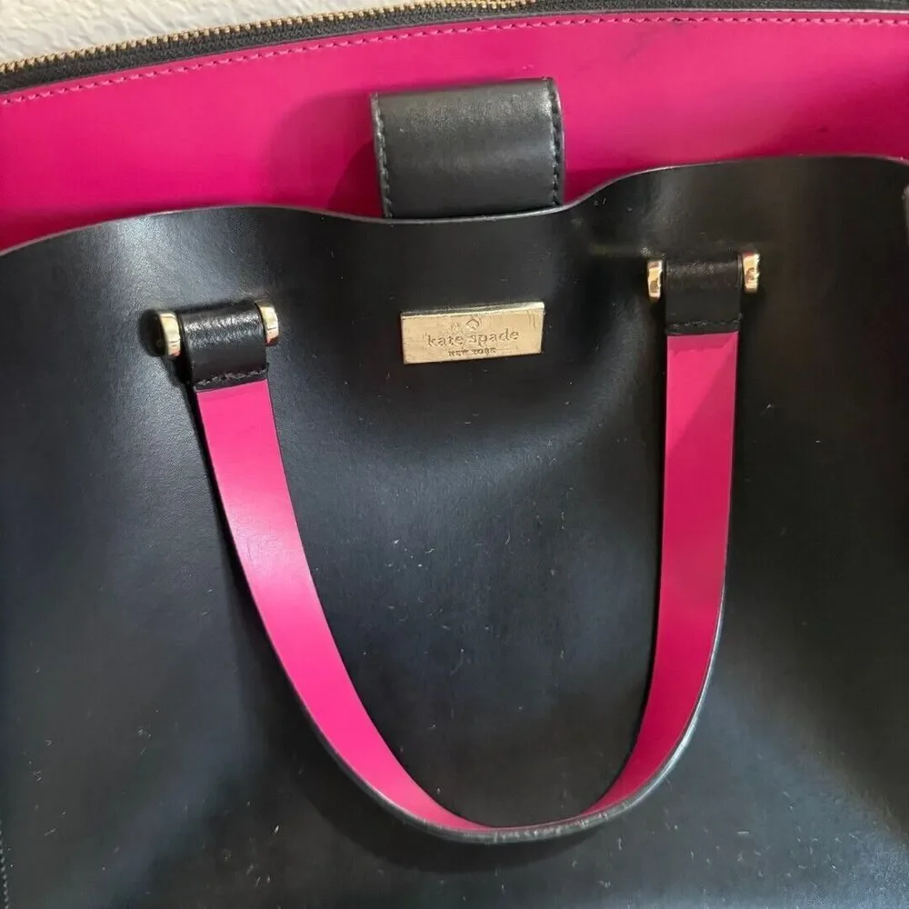 Kate Spade Arbour Hill Kyra Black Sweetheart Pink Leather Crossbody Handbag with
